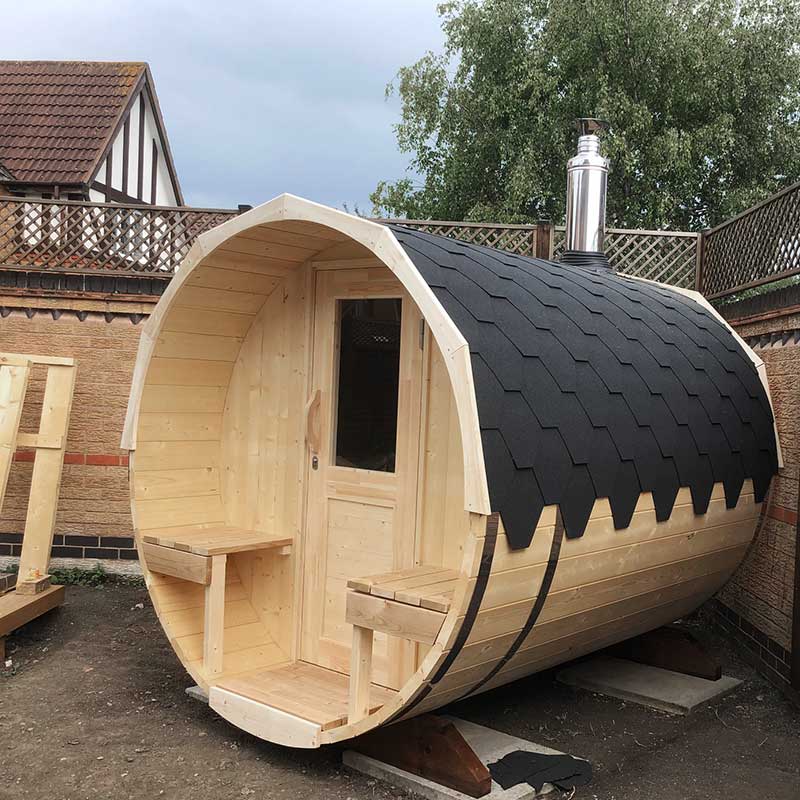 Outdoor 4-6 Person Barrel Sauna with Outdoor Seating 2.4m