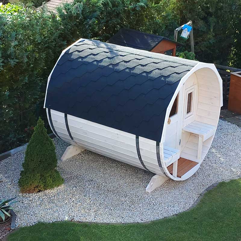 Outdoor 4-6 Person Barrel Sauna with Outdoor Seating 2.4m