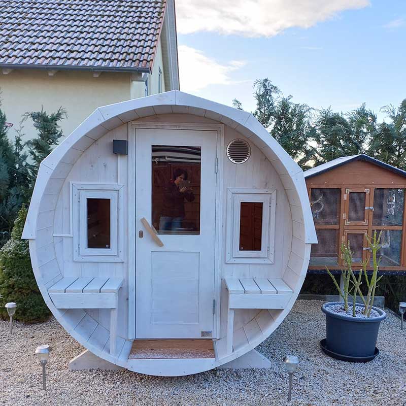 Outdoor 4-6 Person Barrel Sauna with Outdoor Seating 2.4m