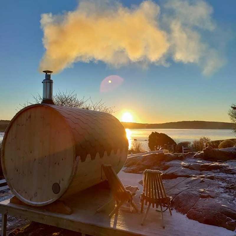 Outdoor 4-6 Person Barrel Sauna with Outdoor Seating 2.4m