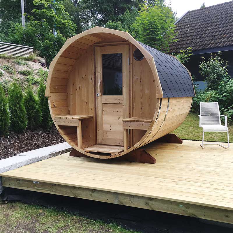Outdoor 4-6 Person Barrel Sauna with Outdoor Seating 2.4m