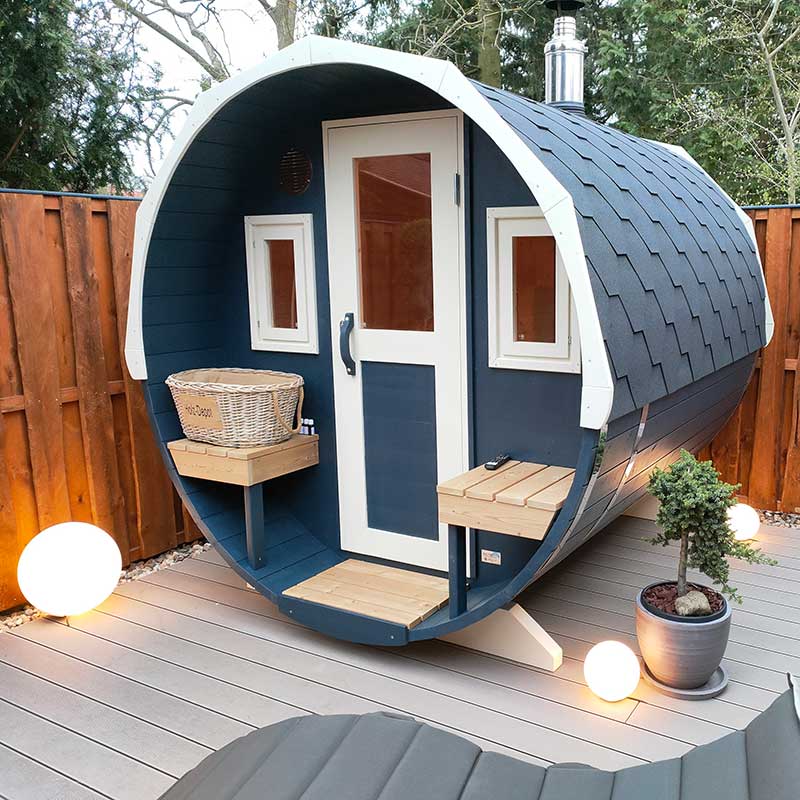 Outdoor 4-6 Person Barrel Sauna with Outdoor Seating 2.4m