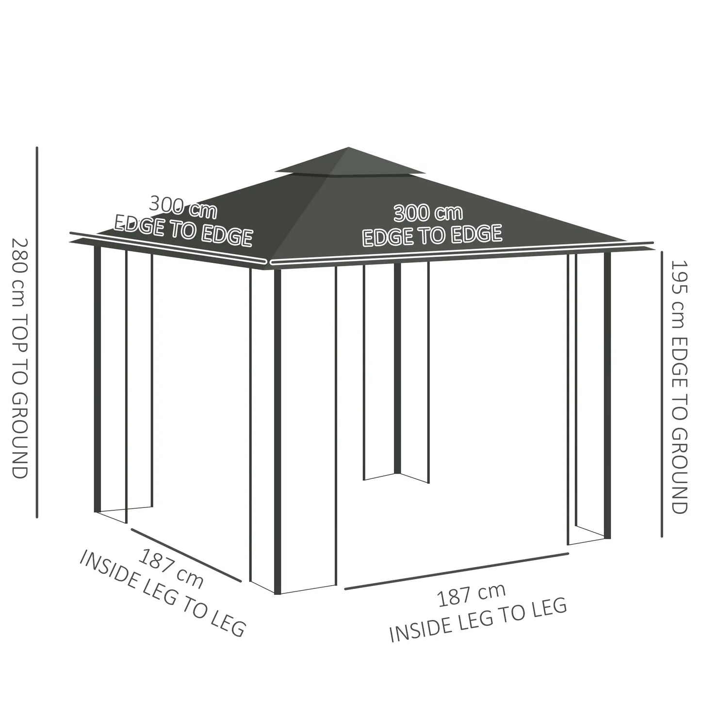 Outsunny 3 x 3m Double Roof Outdoor Garden Gazebo Canopy Shelter with Netting, Solid Steel Frame