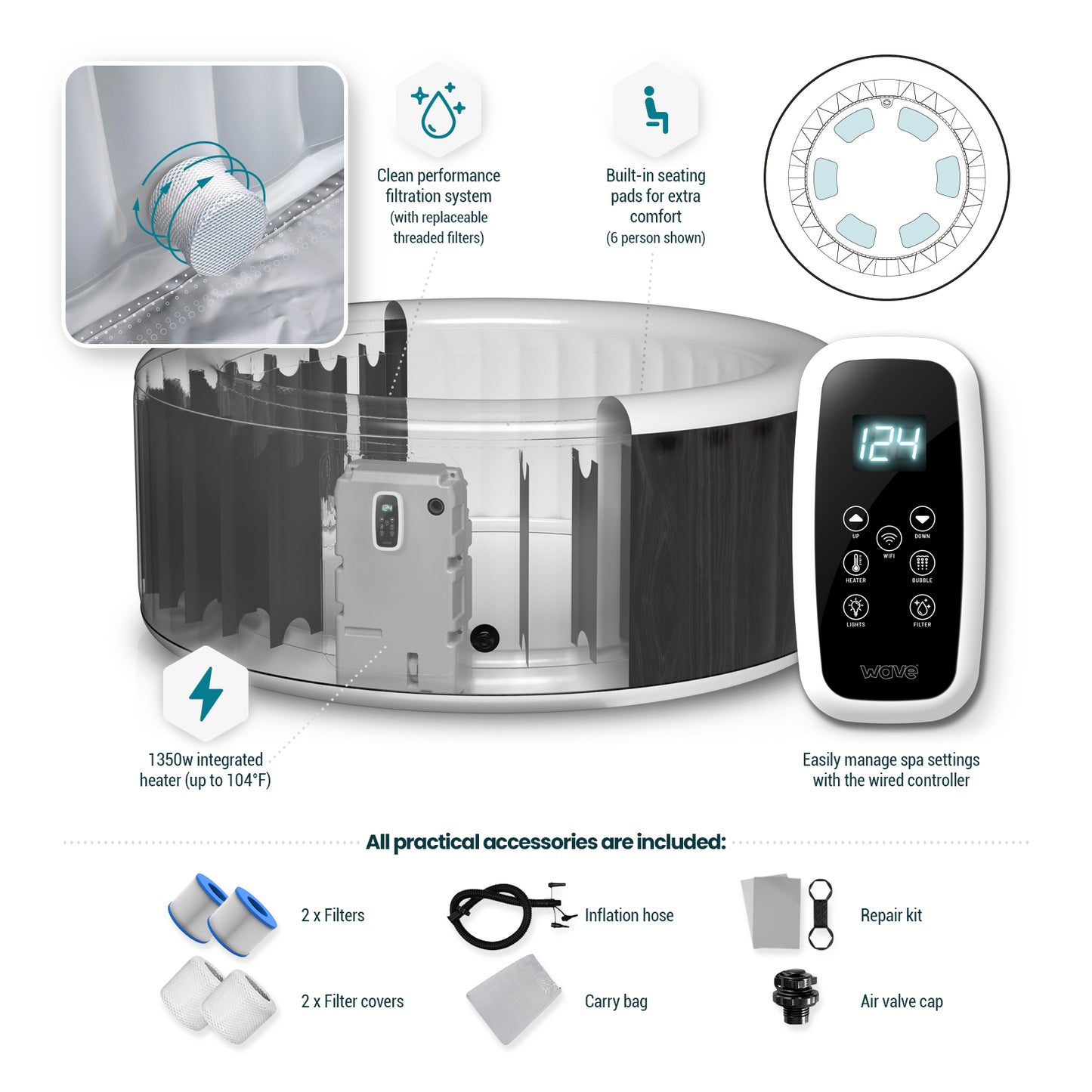 Atlantic 4-6 Person Inflatable Hot Tub with Integrated Heater Plug and Play