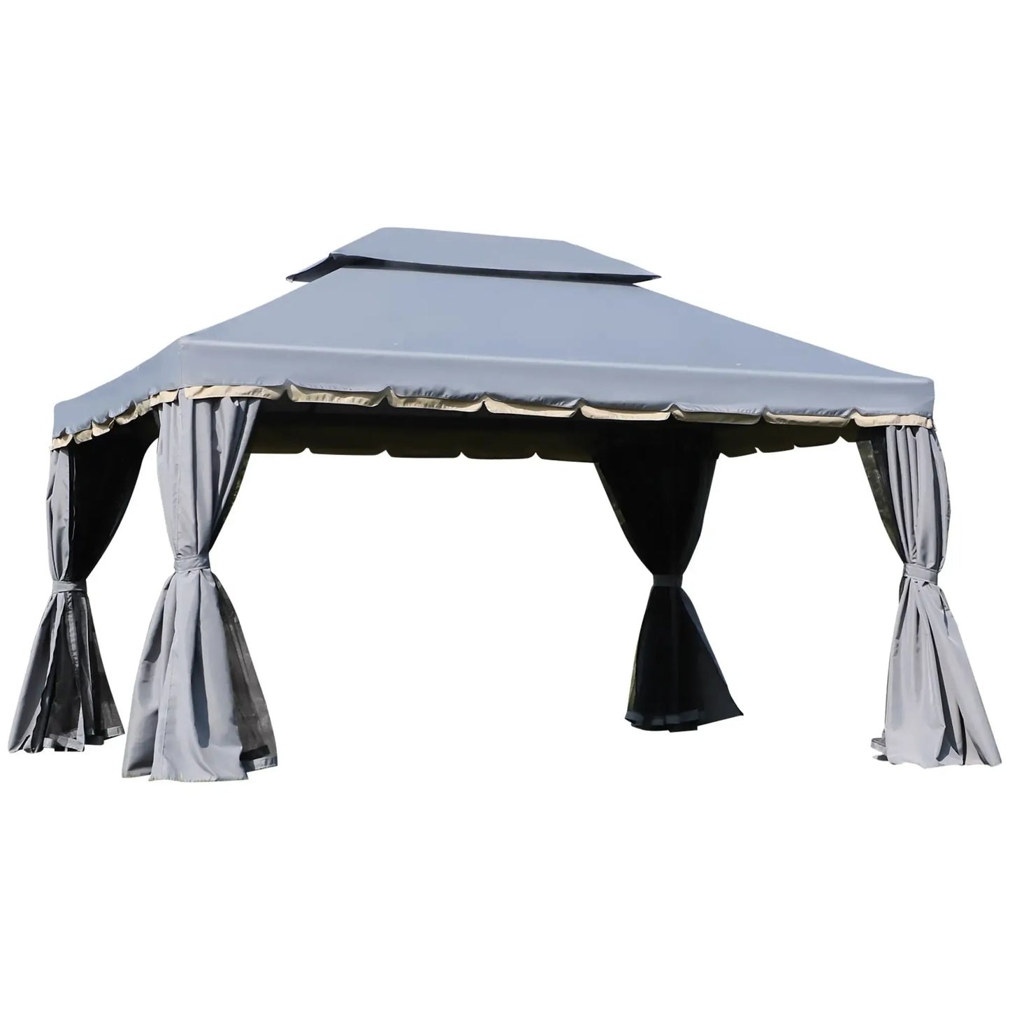 Outsunny 3 x 4m Aluminium Garden Gazebo, Marquee Canopy Shelter Pavilion Party Tent with Nets and Curtains for Garden and Deck, Coffee, Black, Grey
