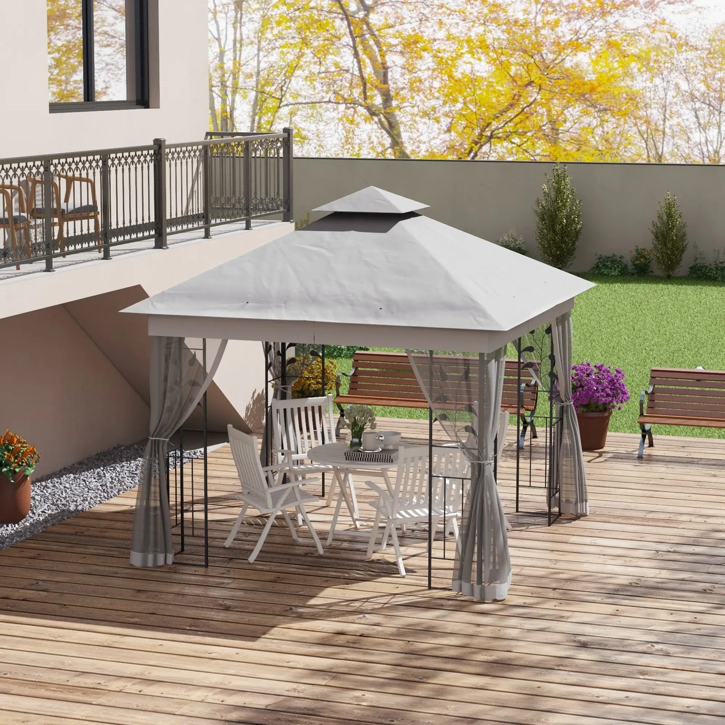 Outsunny 3 x 3m Double Roof Outdoor Garden Gazebo Canopy Shelter with Netting, Solid Steel Frame