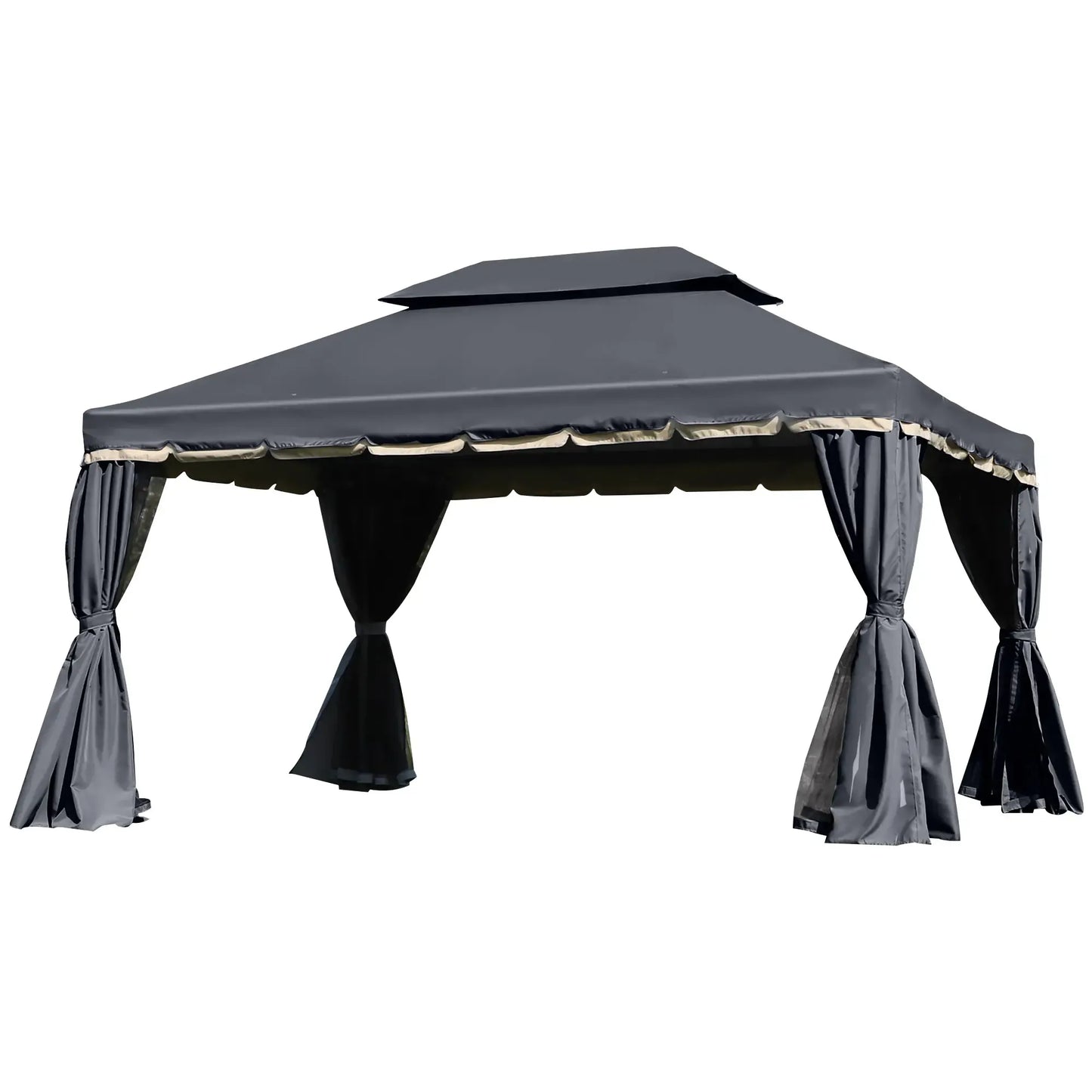 Outsunny 3 x 4m Aluminium Garden Gazebo, Marquee Canopy Shelter Pavilion Party Tent with Nets and Curtains for Garden and Deck, Coffee, Black, Grey