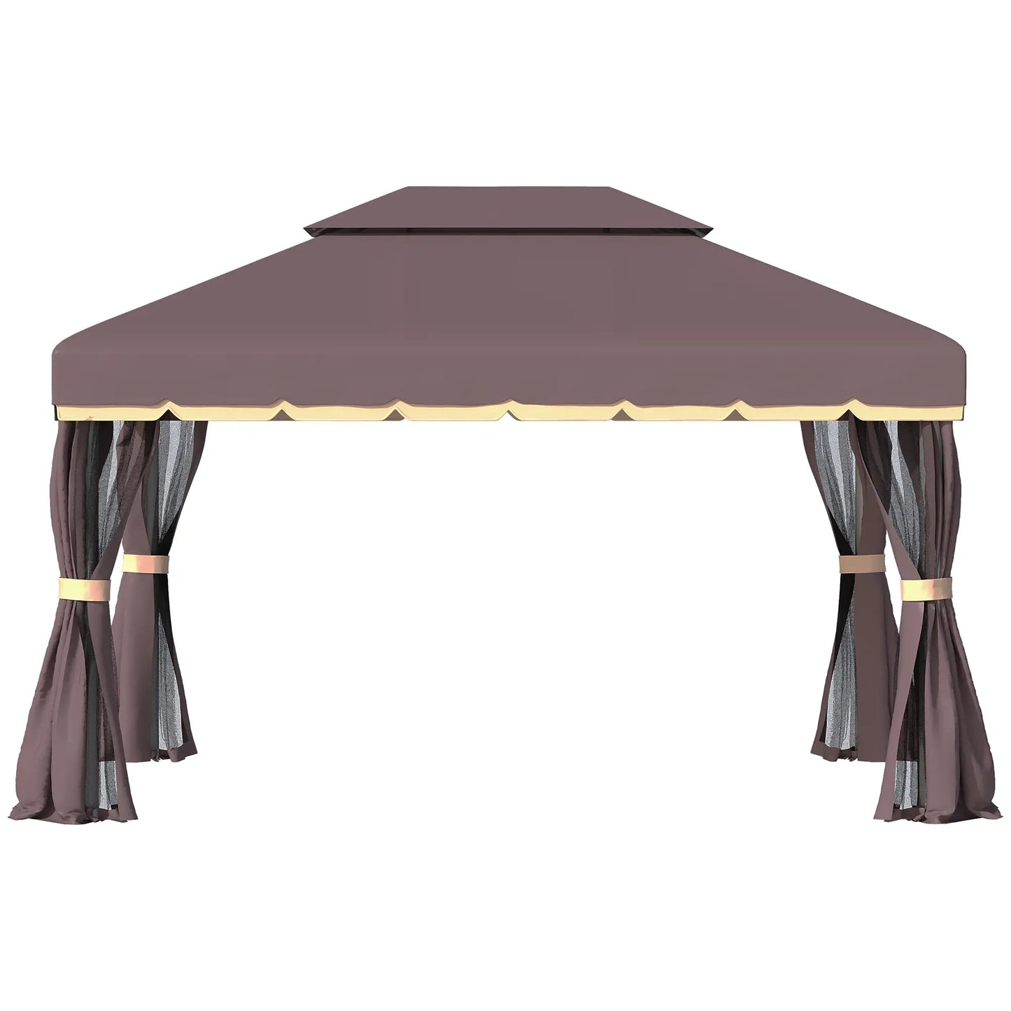 Outsunny 3 x 4m Aluminium Garden Gazebo, Marquee Canopy Shelter Pavilion Party Tent with Nets and Curtains for Garden and Deck, Coffee, Black, Grey