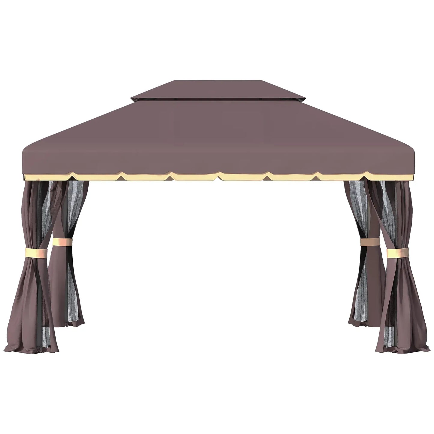 Outsunny 3 x 4m Aluminium Garden Gazebo, Marquee Canopy Shelter Pavilion Party Tent with Nets and Curtains for Garden and Deck, Coffee, Black, Grey