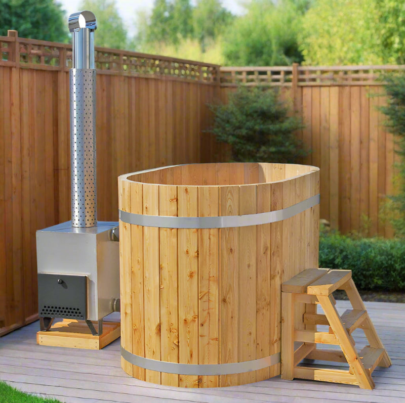 Baltresto 2 Person Wooden Hot Tub with Exterior Heater | Wood Fired