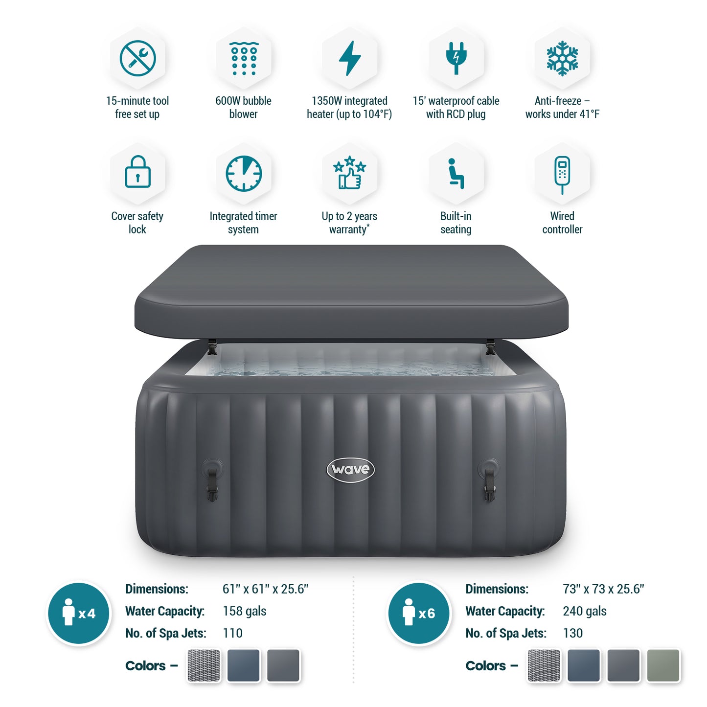 Pacific 4/6-Person Inflatable Hot Tub with Integrated Heater Plug and Play