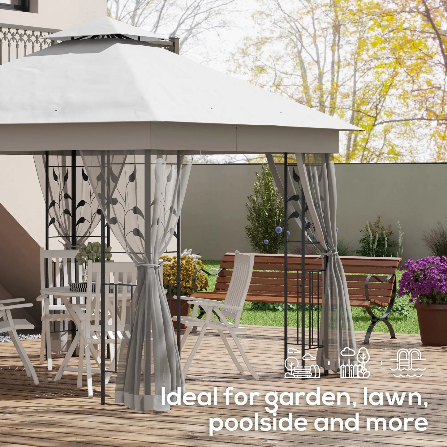 Outsunny 3 x 3m Double Roof Outdoor Garden Gazebo Canopy Shelter with Netting, Solid Steel Frame