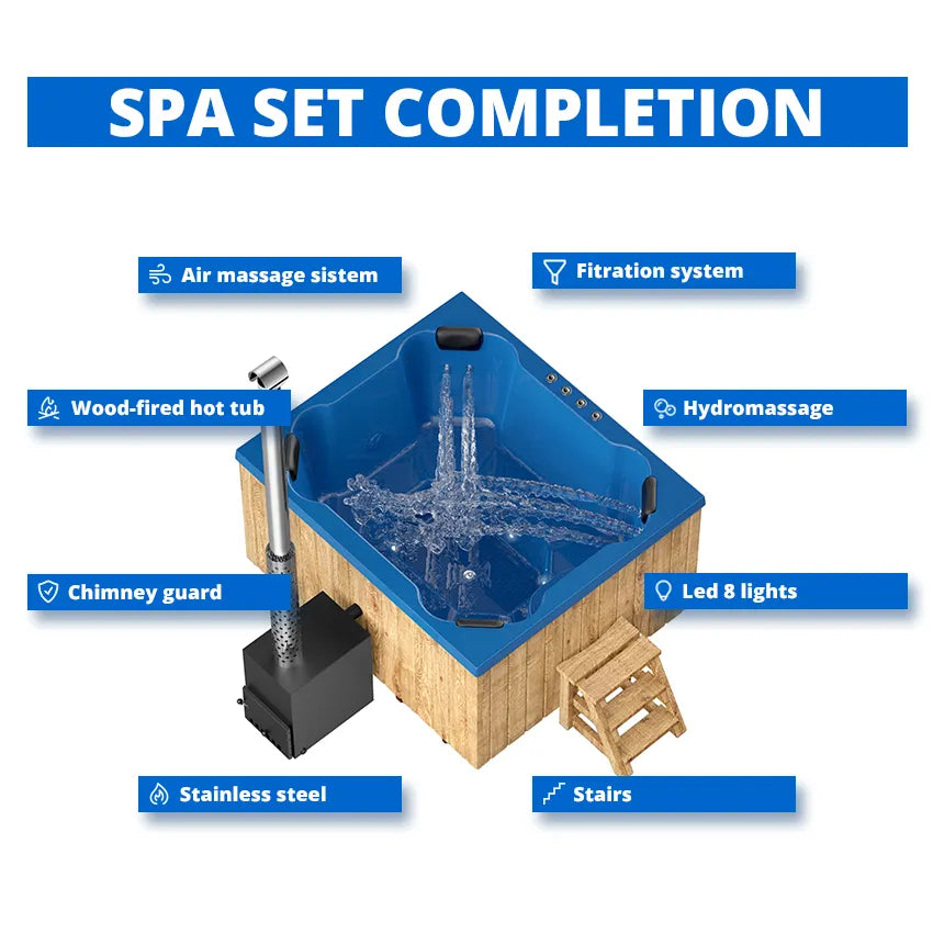 Quattro Wood Fired Hot Tub | Complete Set with Hydro massage and Air Massage | 6 - 8 Person