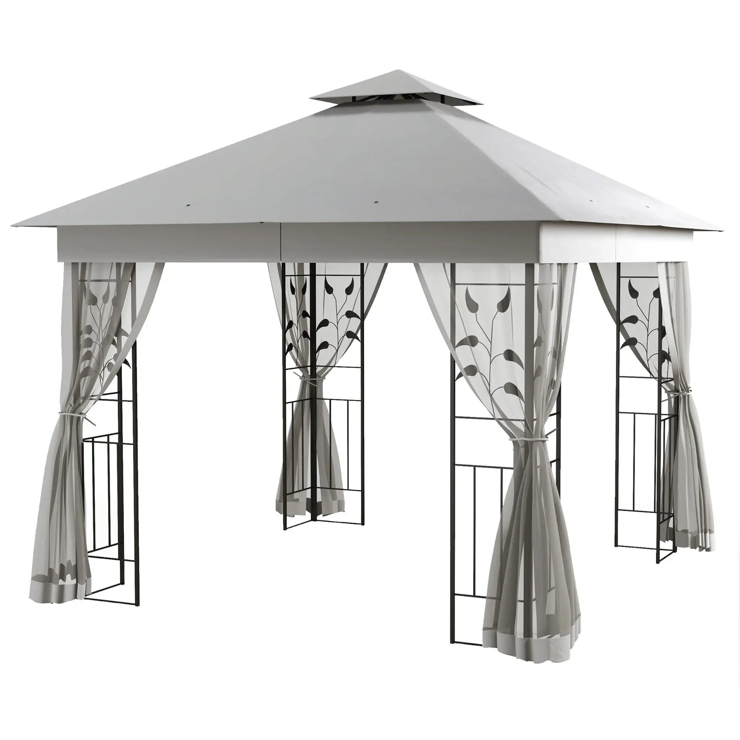 Outsunny 3 x 3m Double Roof Outdoor Garden Gazebo Canopy Shelter with Netting, Solid Steel Frame
