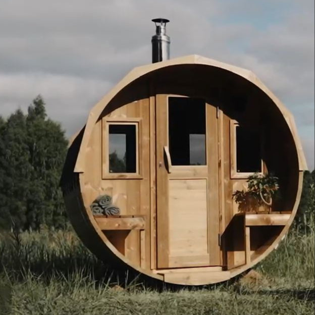 Outdoor 4-6 Person Barrel Sauna with Outdoor Seating 2.4m