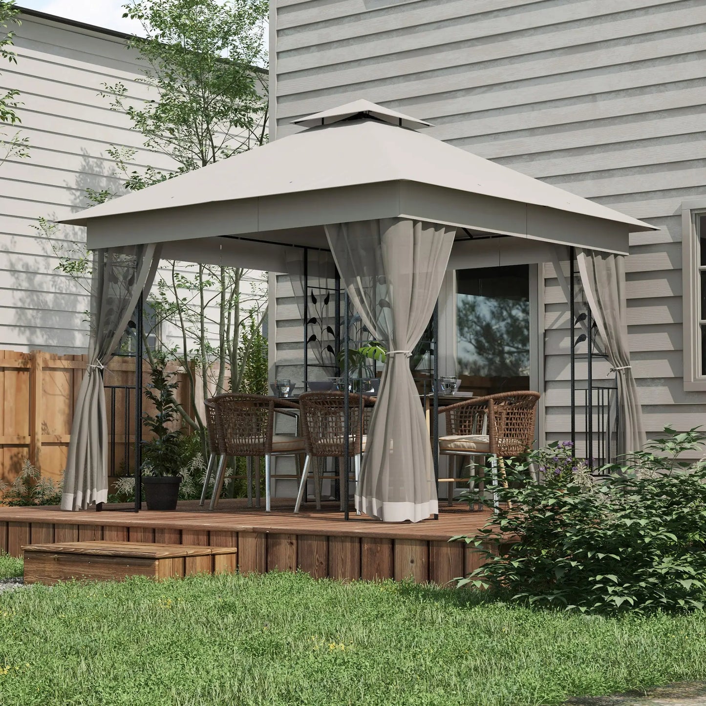 Outsunny 3 x 3m Double Roof Outdoor Garden Gazebo Canopy Shelter with Netting, Solid Steel Frame