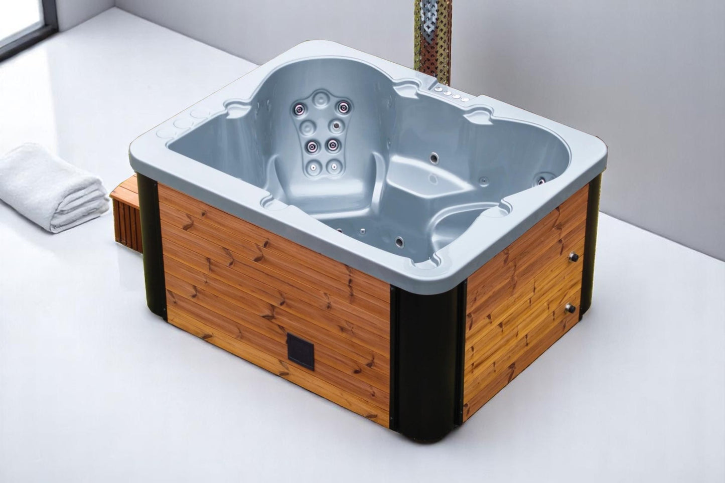 Eco Leva Wood-Fired Hot Tub for 2-3 People Quattro, Square | Spruce, Thermowood Outdoor Spa with Built-In Heater