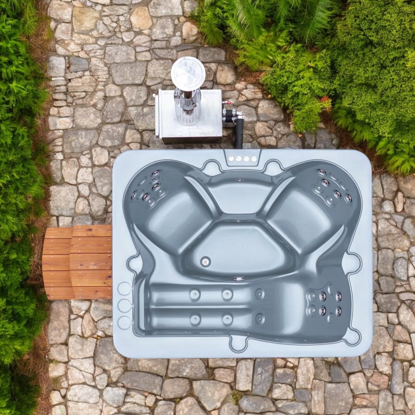 Eco Leva Wood-Fired Hot Tub for 2-3 People Quattro, Square | Spruce, Thermowood Outdoor Spa with Built-In Heater