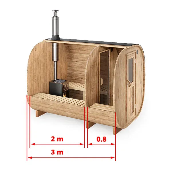 Cube Barrel Sauna With Changing Room 3-4 Person | 3m Wood-fired, Electric Garden Sauna