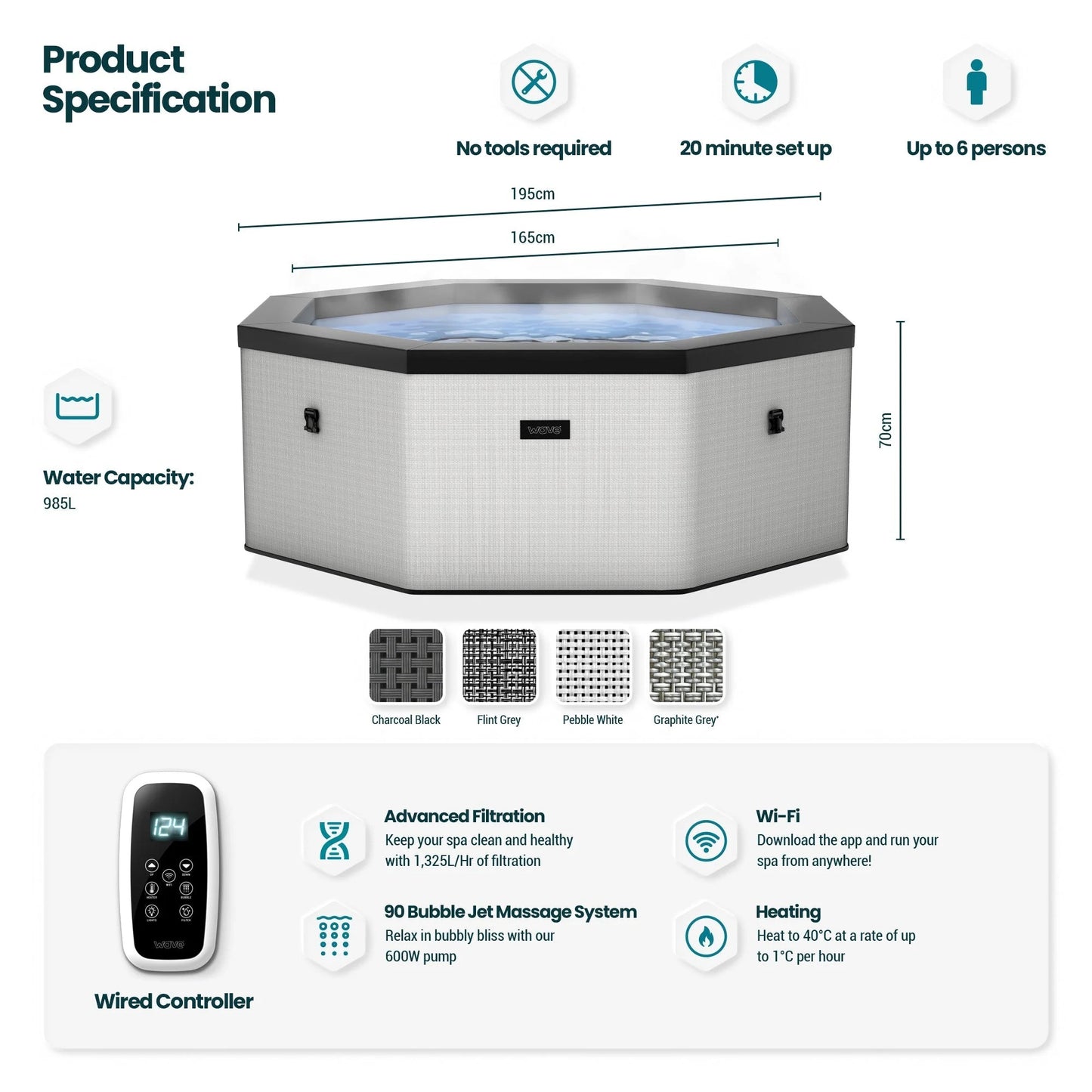 The Como Echo Foam Hot Tub With Built in Integrated heater Plug and Play