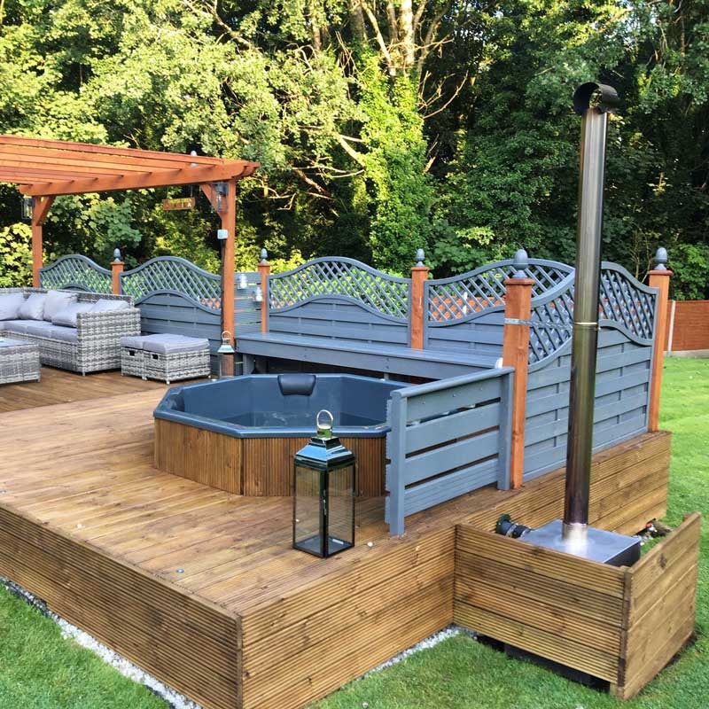 Octa Hot Tub Fibreglass Liner | Built in, Decking Hot Tub 6 Person | Wood Fired Heating, Stove