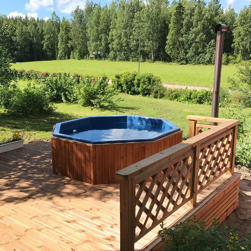 Octa Hot Tub Fibreglass Liner | Built in, Decking Hot Tub 6 Person | Wood Fired Heating, Stove