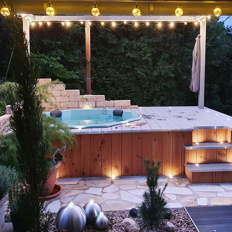Octa Hot Tub Fibreglass Liner | Built in, Decking Hot Tub 6 Person | Wood Fired Heating, Stove