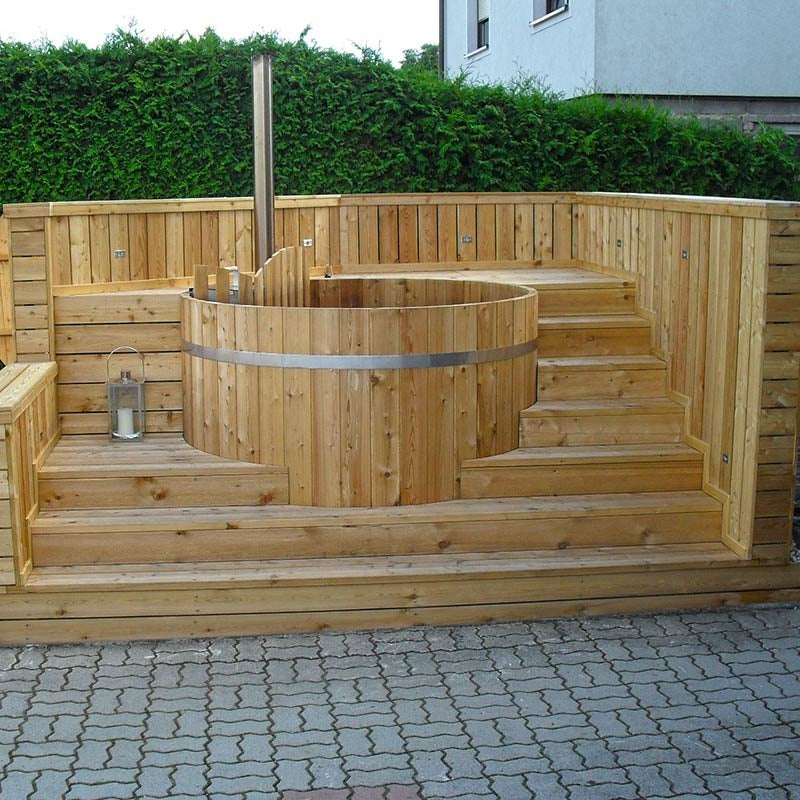 Circular Wooden Inside Stove Hot Tub 3 - 10 Person | Inside Wood fired Heater | Size Customisable