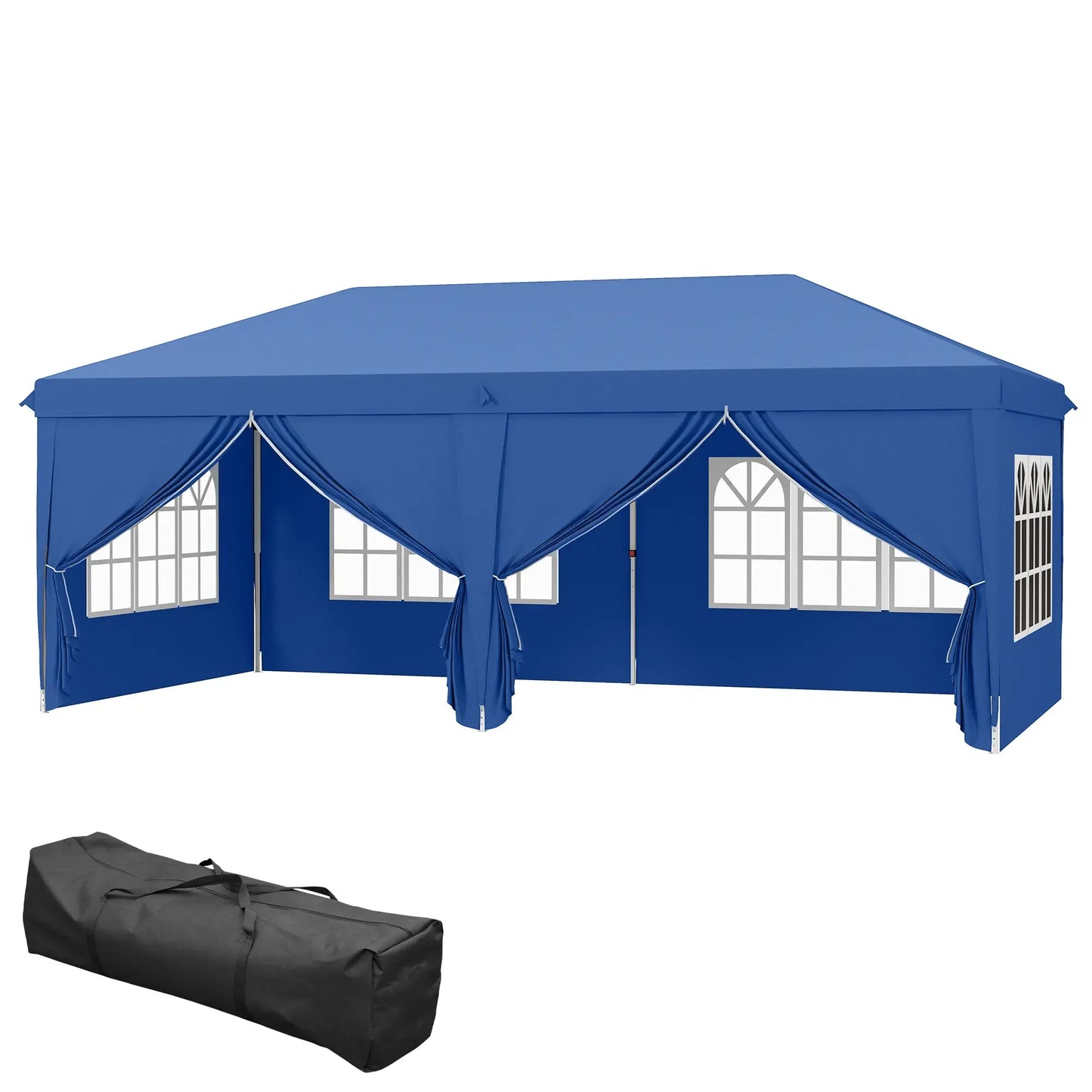 Outsunny 3 x 6 m Garden Pop Up Gazebo, Wedding Party Tent Marquee, Water Resistant Awning Canopy with Sidewalls, Windows, Carry Bag, Blue