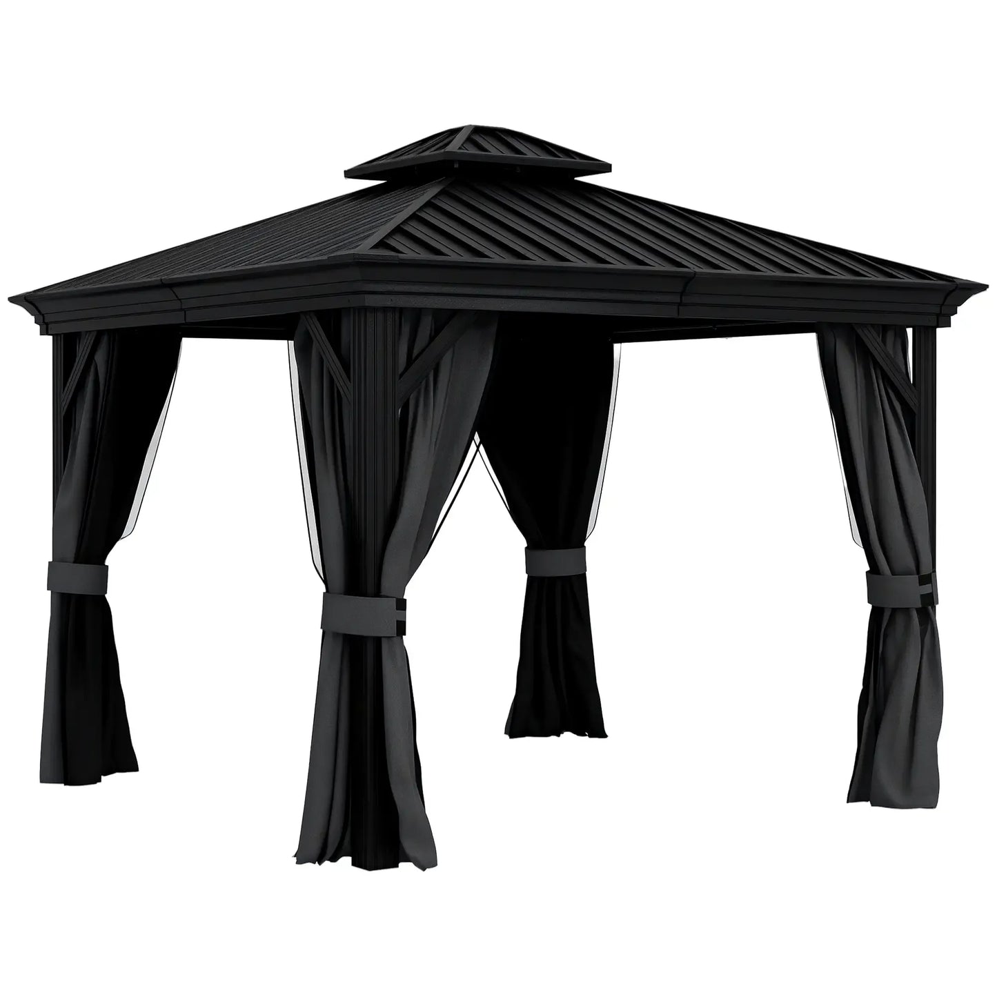Outsunny 3.65 x 3m Aluminium Hardtop Gazebo, with Accessories, Dark Grey, Dark Bro