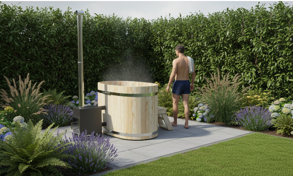 Baltresto 2 Person Wooden Hot Tub with Exterior Heater | Wood Fired or Electric Heater