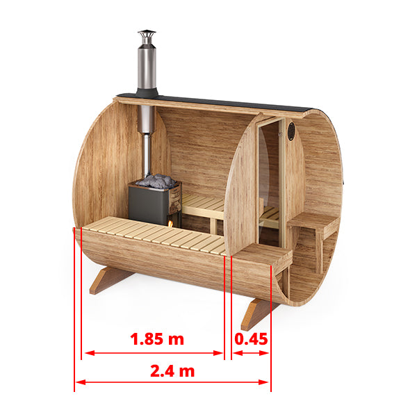 Outdoor 4-6 Person Barrel Sauna with Outdoor Seating 2.4m