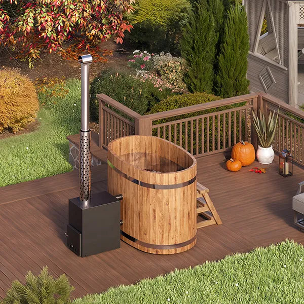 Baltresto 2 Person Wooden Hot Tub with Exterior Heater | Wood Fired | Thermowood