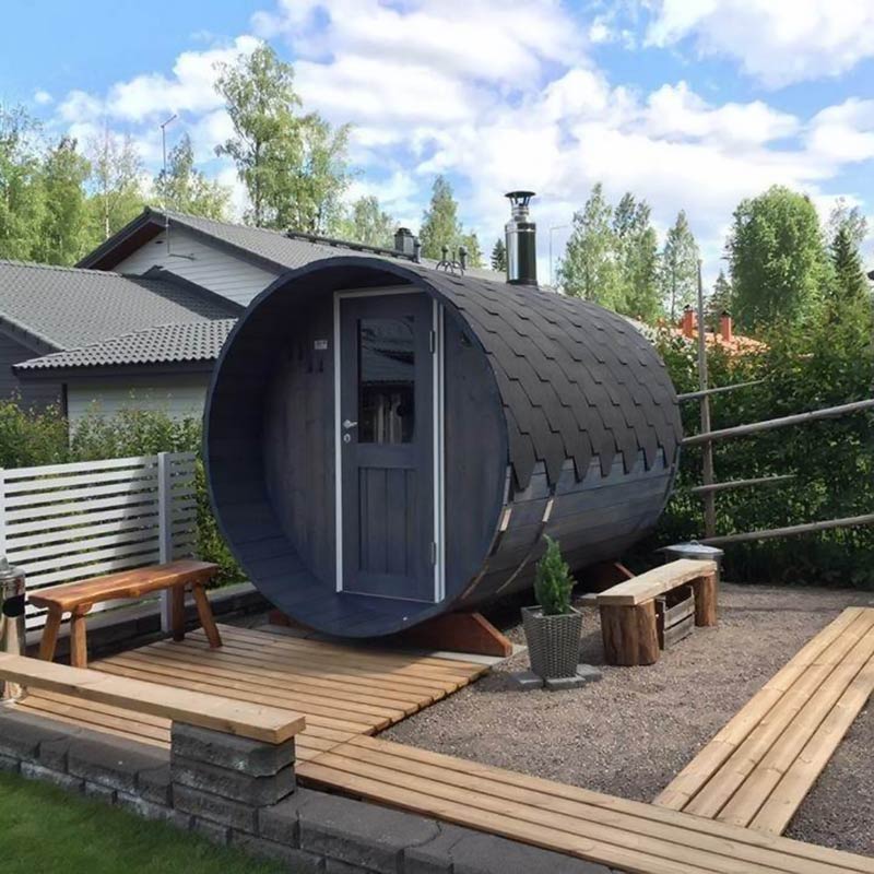 Outdoor 4-6 Person Barrel Sauna with Outdoor Seating 2.4m