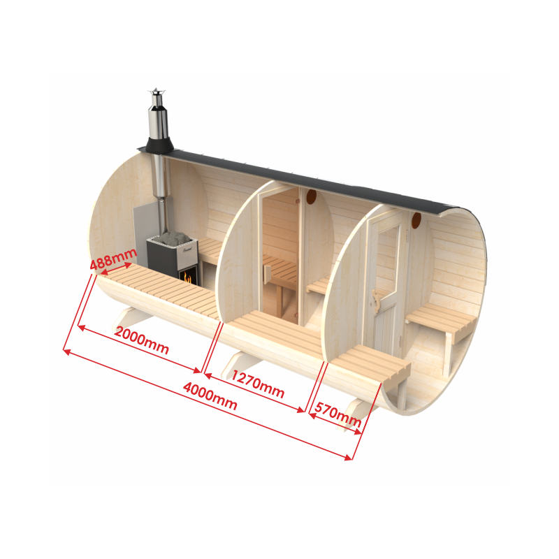 Outdoor 4 Person Barrel Sauna With Changing Room And Outside Seating
