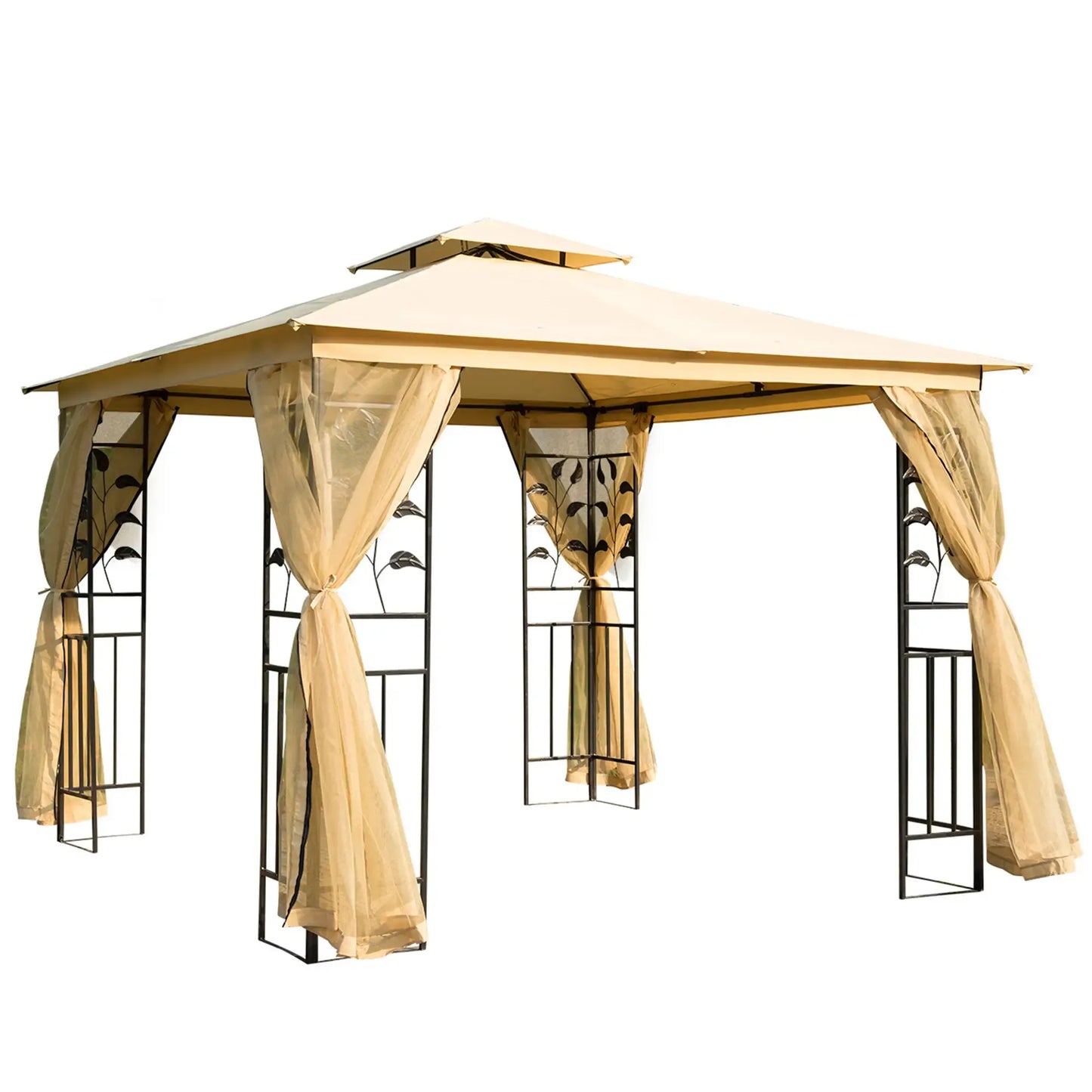 Outsunny 3 x 3m Double Roof Outdoor Garden Gazebo Canopy Shelter with Netting, Solid Steel Frame