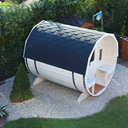 Outdoor 4-6 Person Barrel Sauna with Outdoor Seating 2.4m