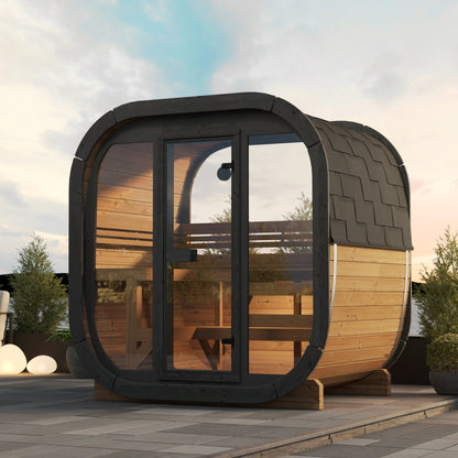EKE Compact 4-Person Outdoor Cube Barrel 1.3m Sauna | Customisable
