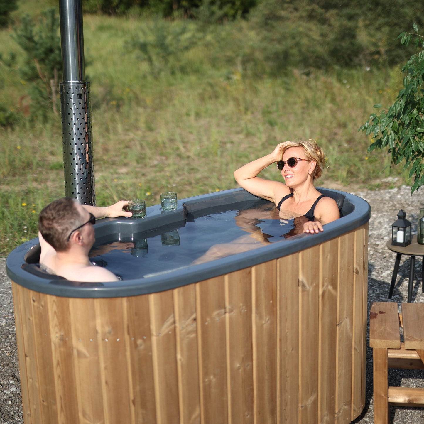 Compact Oval 2-Person Wood-Fired Hot Tub | Customisable Compact Fibreglass Spa