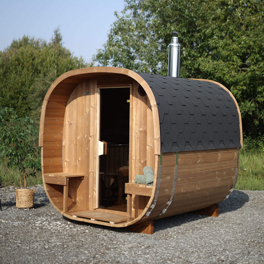 Cube Barrel Sauna 3-4 Person With Outside Seats 2.4m | Customisable Garden Sauna
