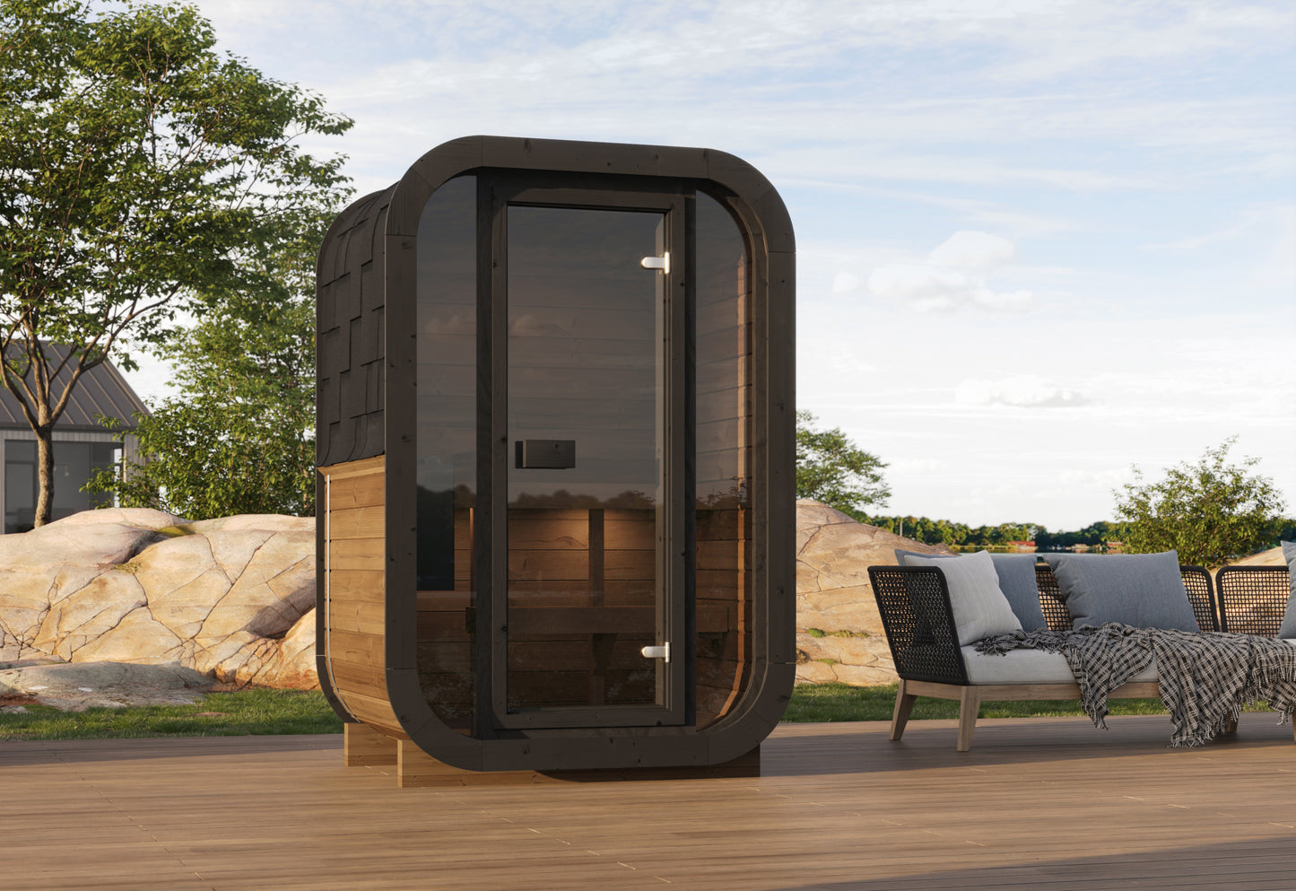 ULLA Compact 2-Person Black Outdoor Sauna | Thermopine Wood