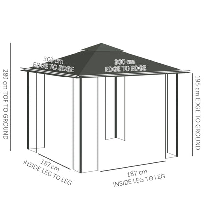 Outsunny 3 x 3m Double Roof Outdoor Garden Gazebo Canopy Shelter with Netting, Solid Steel Frame