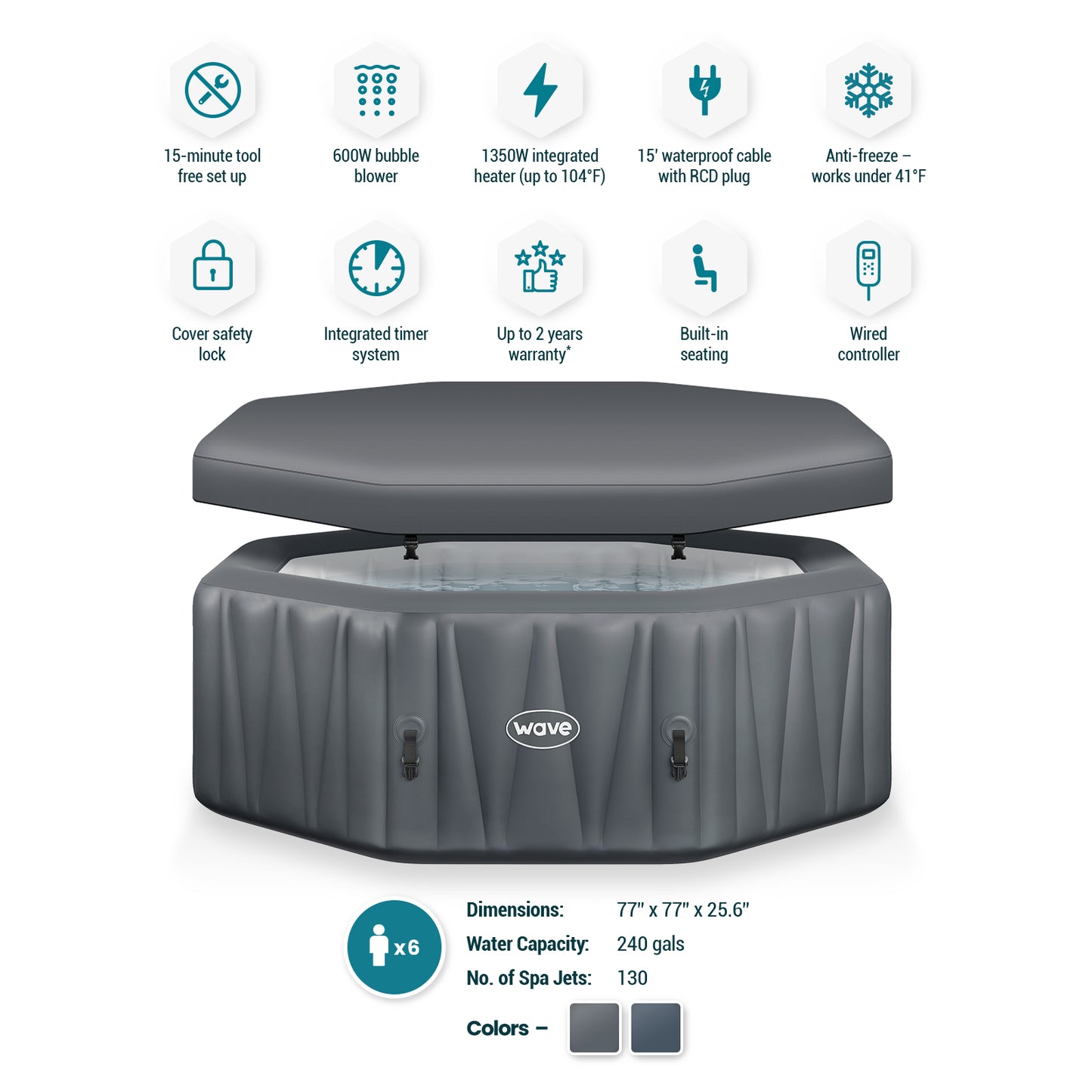 Aegean 6-Person Inflatable Hot Tub With Integrated Heater Plug and Play