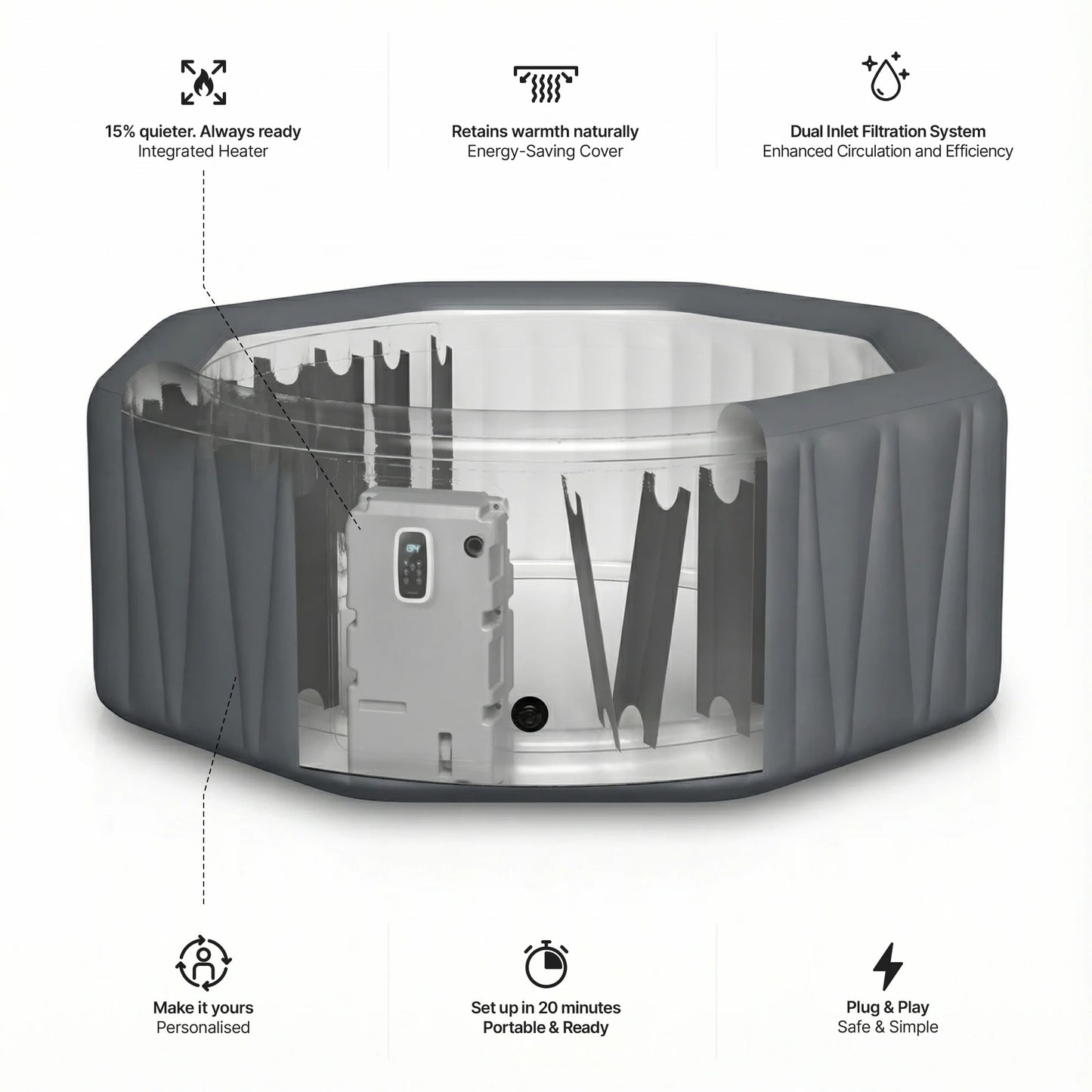 Aegean 6-Person Inflatable Hot Tub With Integrated Heater Plug and Play