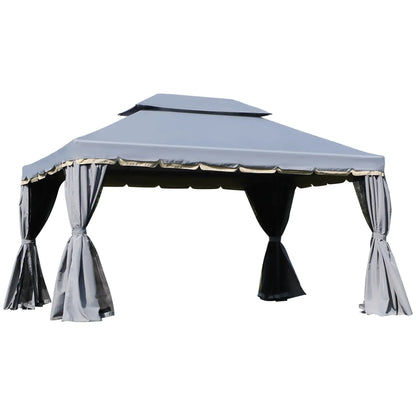 Outsunny 3 x 4m Aluminium Garden Gazebo, Marquee Canopy Shelter Pavilion Party Tent with Nets and Curtains for Garden and Deck, Coffee, Black, Grey