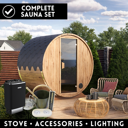 Complete Compact Outdoor Barrel Sauna 2 - 3 Person 1.6m