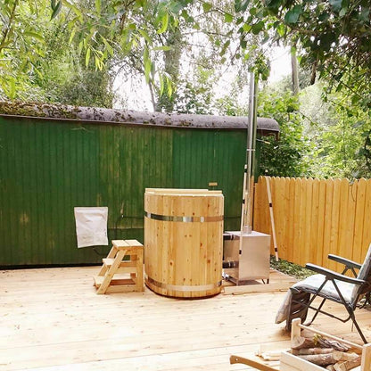 Baltresto 2 Person Wooden Hot Tub with Exterior Heater | Wood Fired or Electric Heater