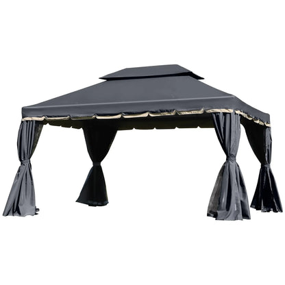 Outsunny 3 x 4m Aluminium Garden Gazebo, Marquee Canopy Shelter Pavilion Party Tent with Nets and Curtains for Garden and Deck, Coffee, Black, Grey