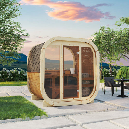 EKE Compact 4-Person Outdoor Cube Barrel 1.3m Sauna | Customisable