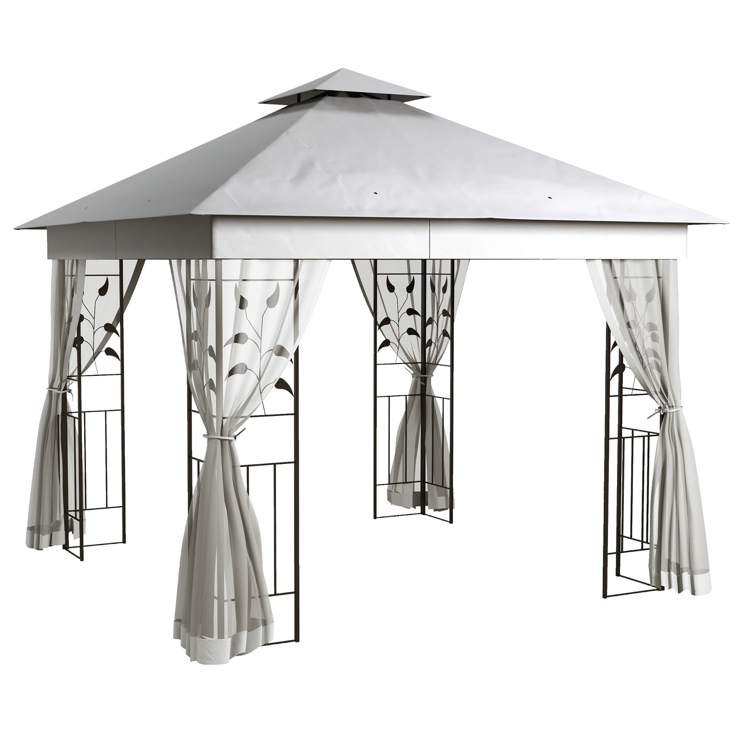 Outsunny 3 x 3m Double Roof Outdoor Garden Gazebo Canopy Shelter with Netting, Solid Steel Frame